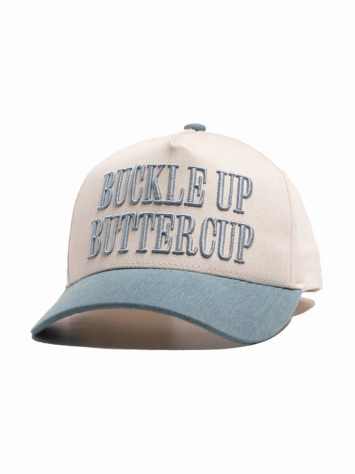 Buckle Up Buttercup Trucker Hat for wholesale by Rustler Hat Co.