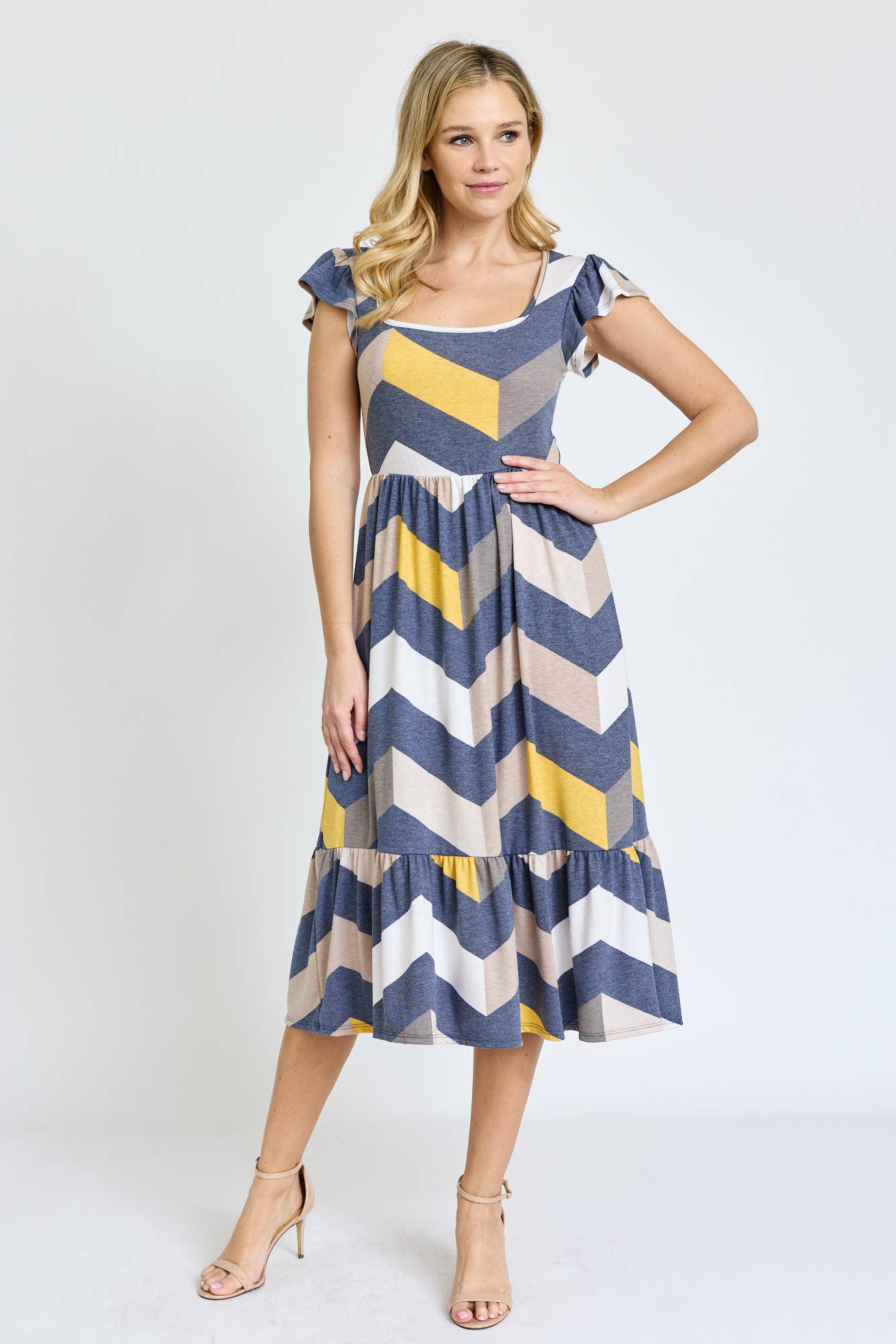 EG fashion - Wholesale Dress - Women's - Flutter Sleeve Ditsy Floral Chevron Sundress9