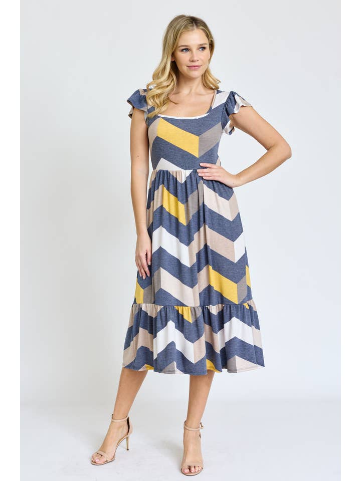 EG fashion - Wholesale Dress - Women's - Flutter Sleeve Ditsy Floral Chevron Sundress9