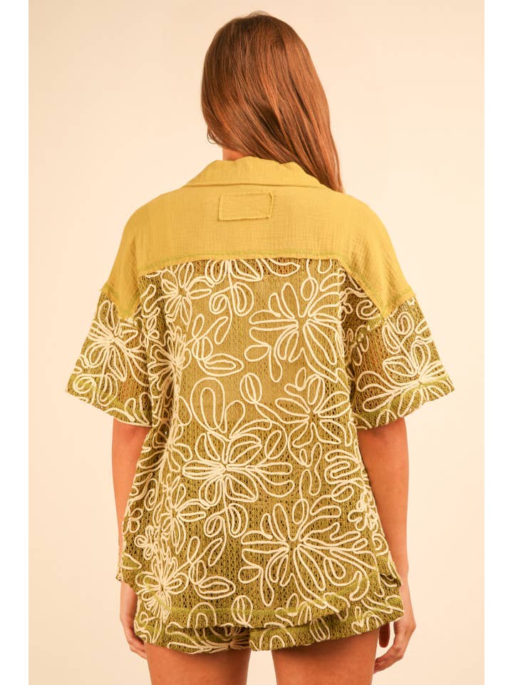 VERY J - Wholesale Lounge Set - Women's - NT11975SET-Printed Casual Shirt Top & Shorts Set