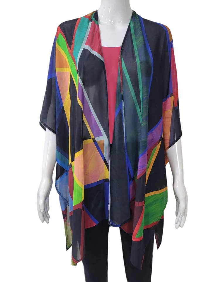 Kimono - Prachtig meerkleurig geometrisch ontwerp (KM-SP-GEO) voor wholesale door Breeke