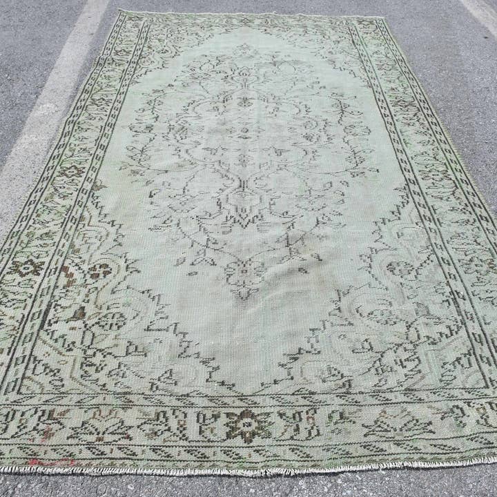 Alfombra Vintage Patchwork Verde, Alfombra Tejida a Mano de 5.7x9.7 Pies para venta al por mayor de Vintage Rugs Loom