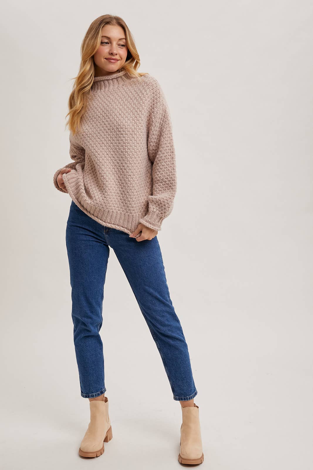 Bluivy - Vente Pull en maille – femme - PULL OVERSIZE EN TRICOT GAUFRÉ À COL MONTANT8