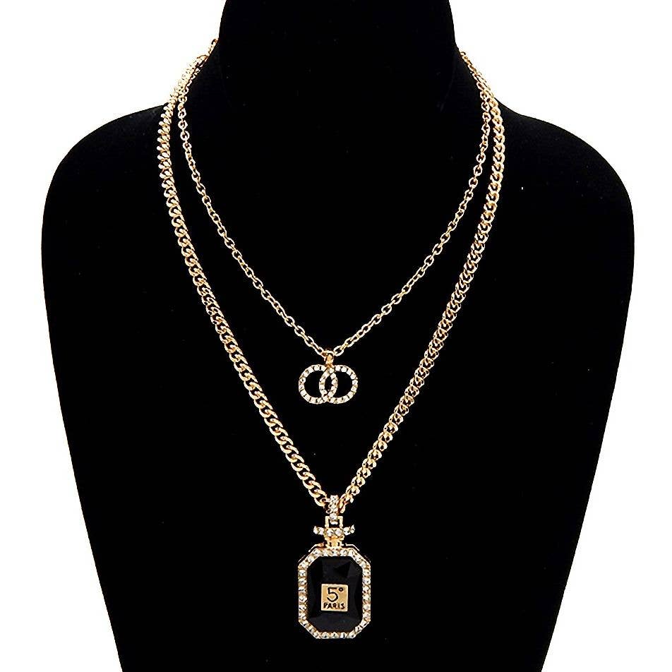 Diacly - Wholesale Pendant/Charm Necklace - Glass Perfume Double O Link Layered Necklace1