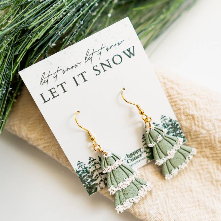 Happy Cutter Co - Wholesale Dangle Earrings - Winter Clay Earrings | Winter Snow Tree Clay Earrings