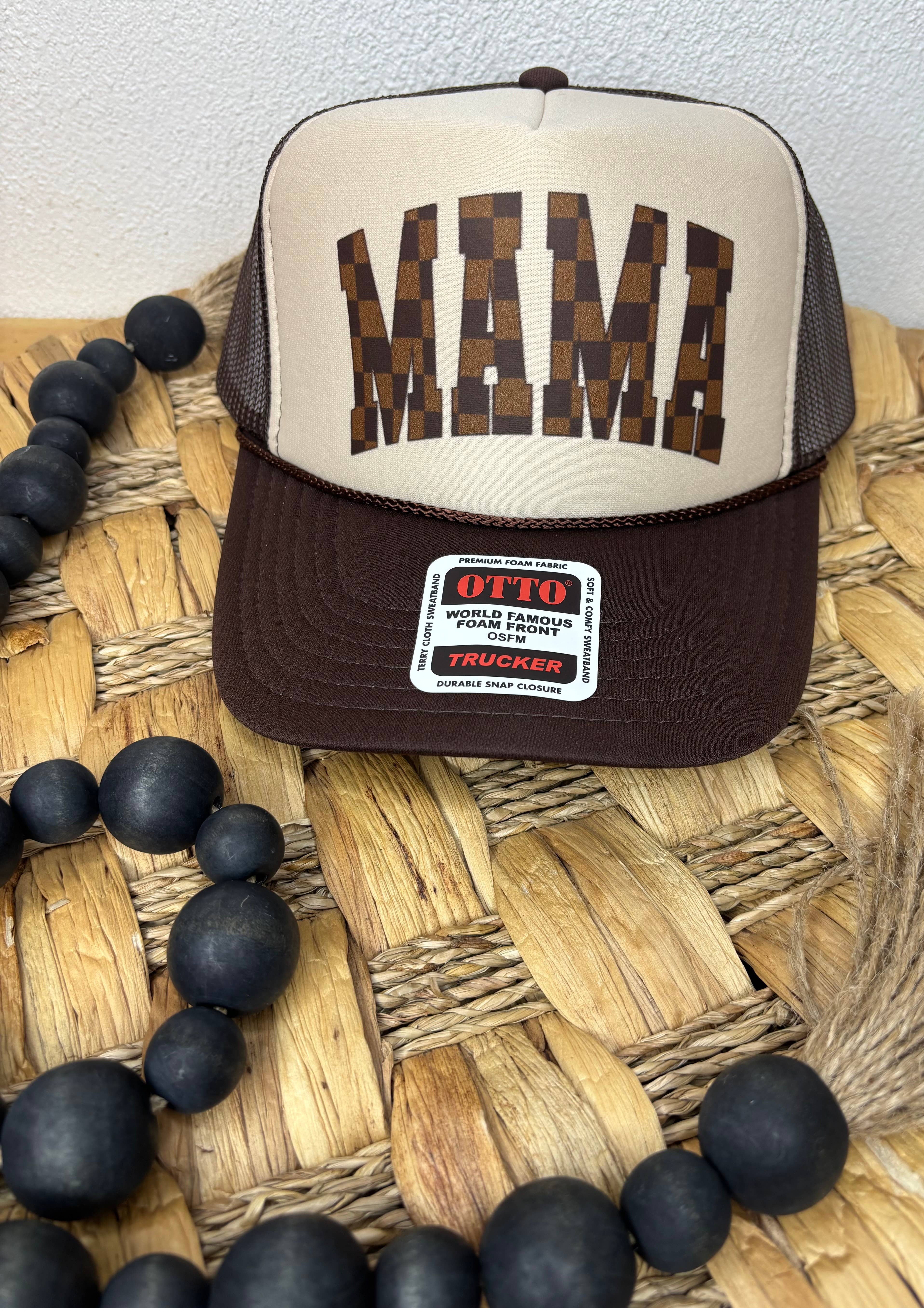 Pink August - Wholesale Trucker Hat - Women's - Brown Checkered Mama Trucker Hat