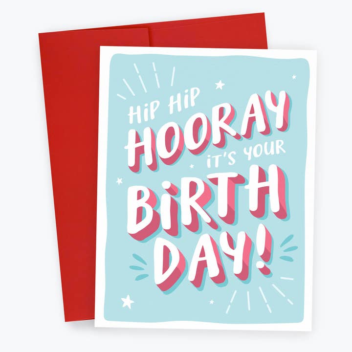 Hip Hip Hooray - Birthday Card, Fun Colorful Greeting Card for wholesale by Kreate Paper Co.