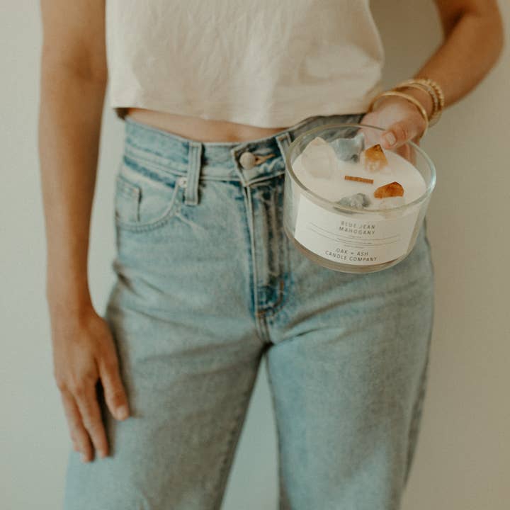 Oak and Ash Candle Company - Wholesale Jar/Filled Candle - 22oz Blue Jean Mahogany Candle2