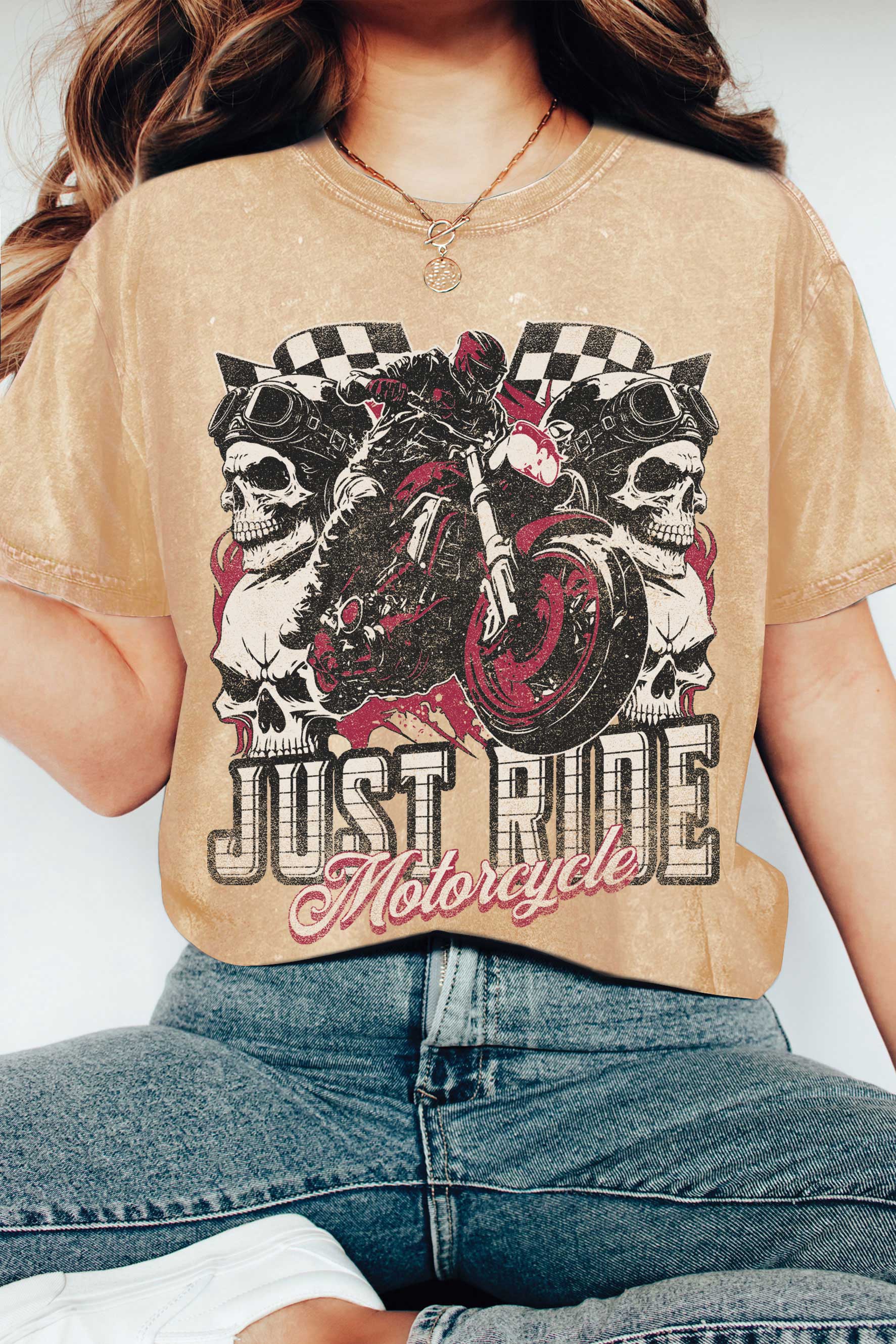 Rustee Clothing – Engroshandel T-shirt med print - Dame – BARE RIDE KRANIET MOTORCYKEL MINERALSKE GRAFISKE TSHIRTS5