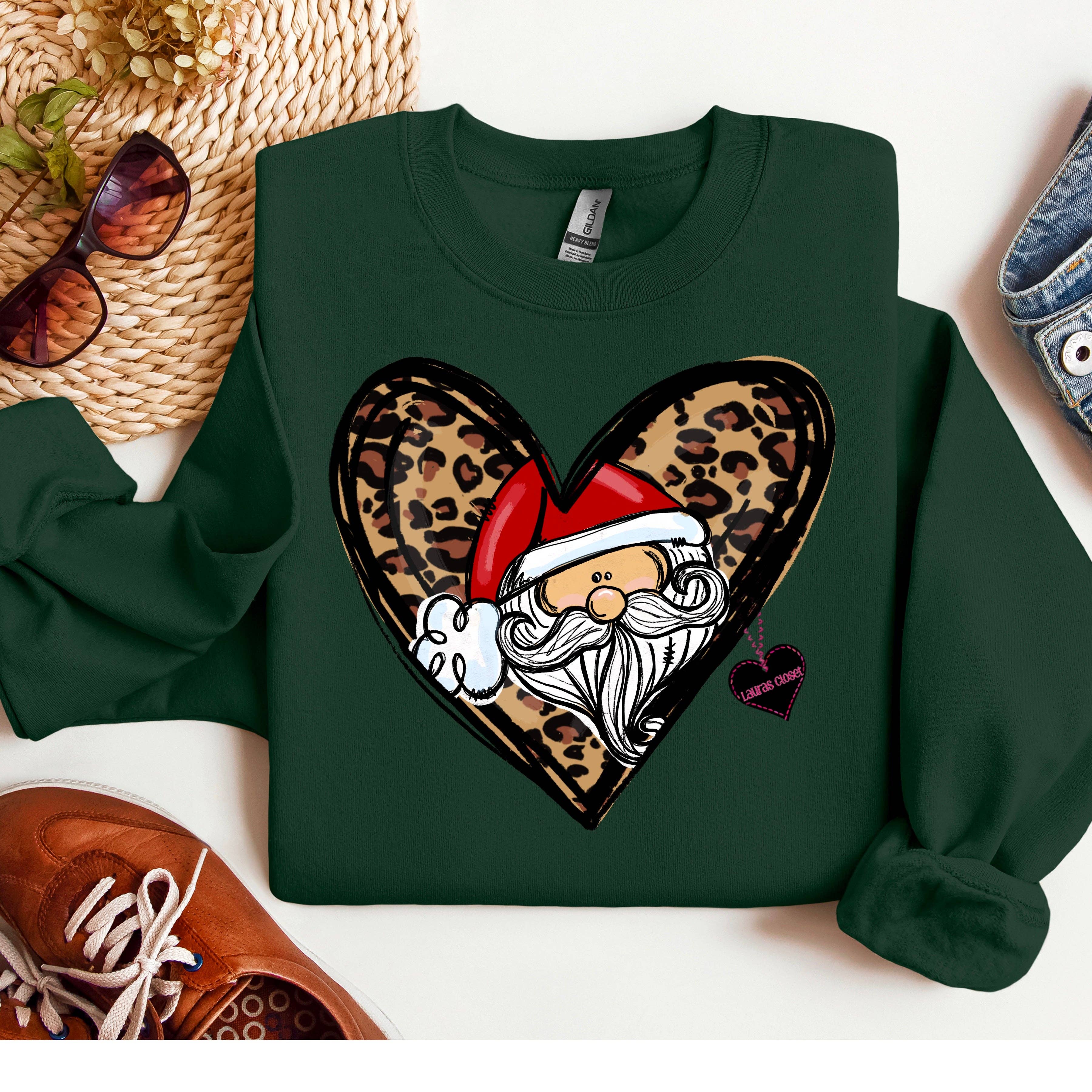Lauras Closet - Wholesale Screen Printed T-Shirt - Women's - SANTA IN LEOPARD HEART- Graphic Tee 2