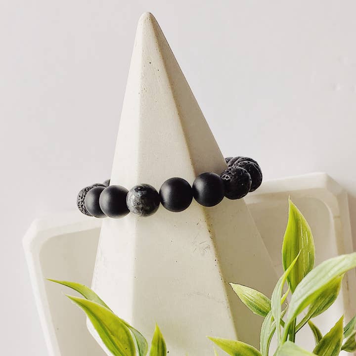 Simple Joys Shop - Vendita all'ingrosso Bracciale con perline - Onice nero+pietra preziosa labradorite+bracciale in lava nera da uomo