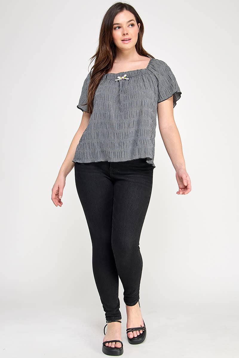 Haute Fox Plus Size & Contemporary - Vente Chemisier – femme - Haut à manches courtes grande taille avec petit nœud - JK18736-T10