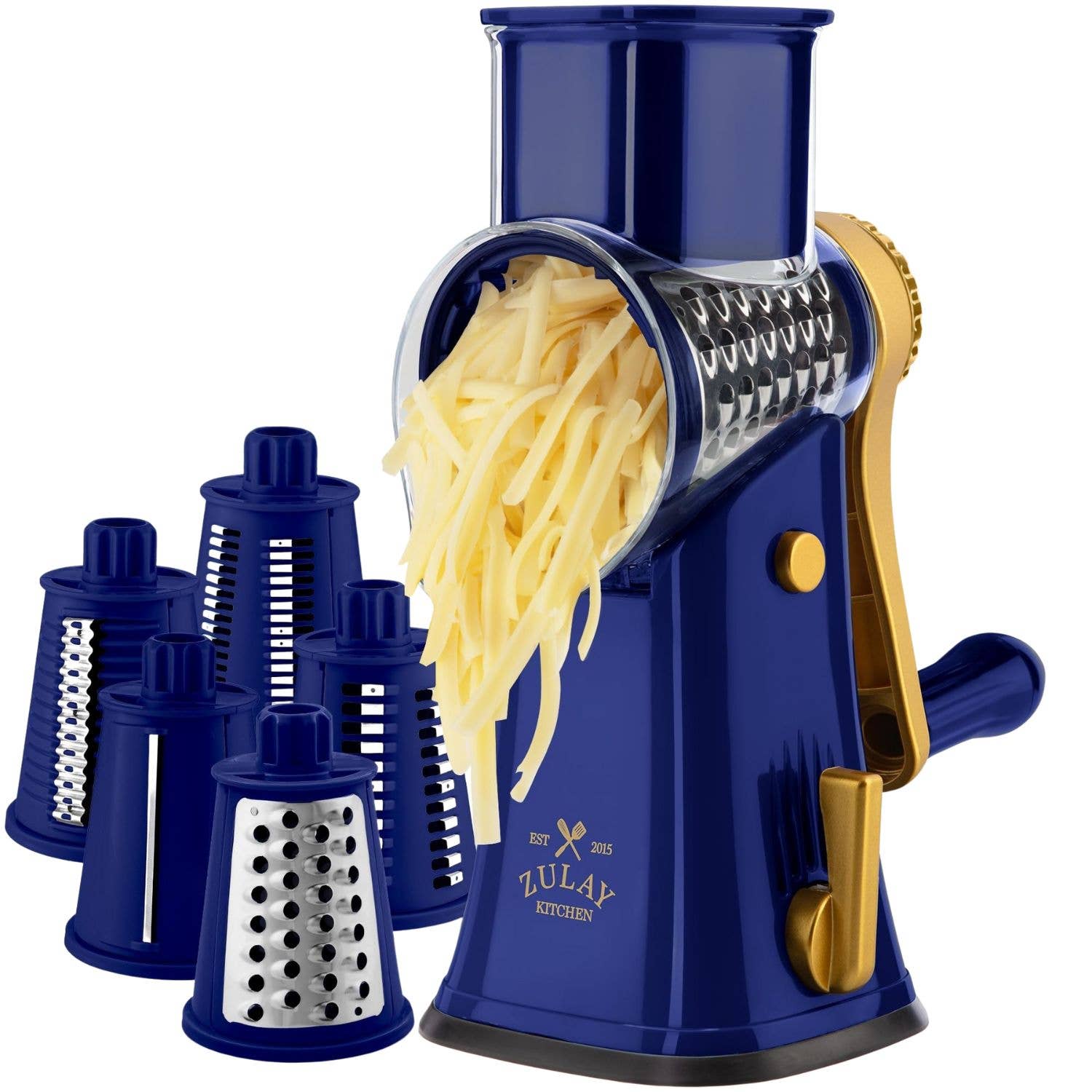 Zulay Kitchen - Vendita all'ingrosso Grattuge - Grattugia rotativa per formaggio con 5 tamburi intercambiabili6