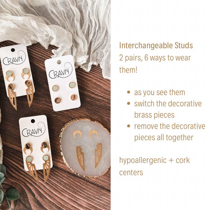 Cravn Jewelry - Wholesale Dangle Earrings - Interchangeable Studs - Silver Moon / Large Leaf4