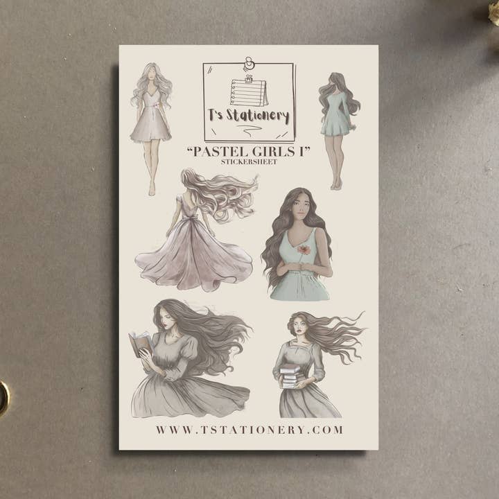 "Foglio di Adesivi Ragazze Pastello 1" per la vendita all'ingrosso da parte di T's Stationery