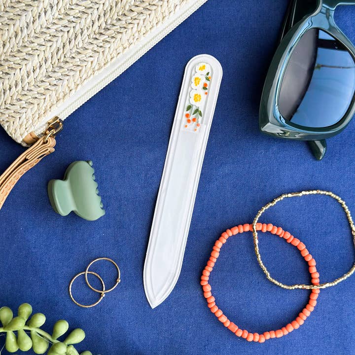 Blue Lemon Art - Wholesale Nail File - Hand Painted Glass Nail File - White Peony3