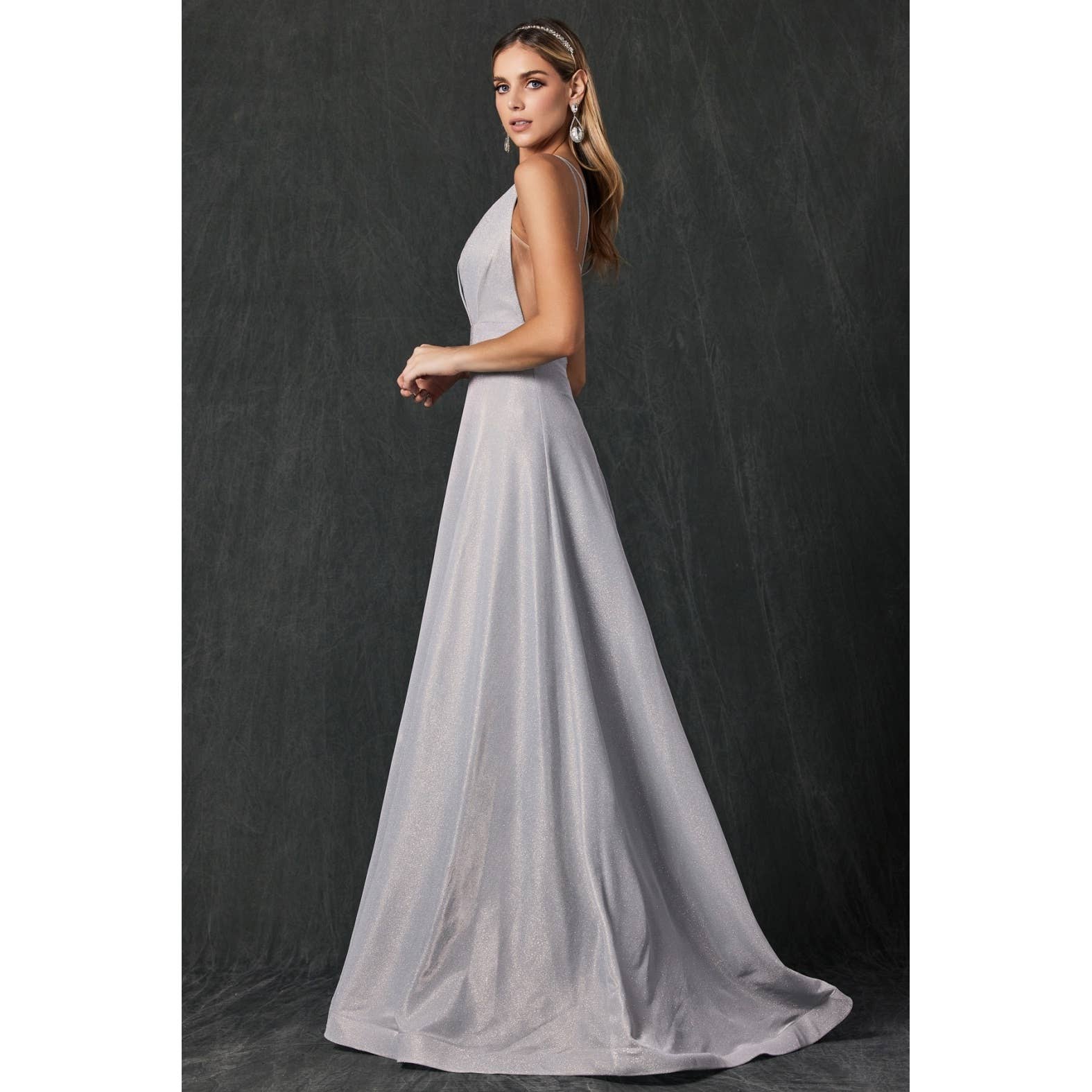 Juliet - Wholesale Gown - Women's - GLITTER CREPE LONG V-NECK PROM DRESS1