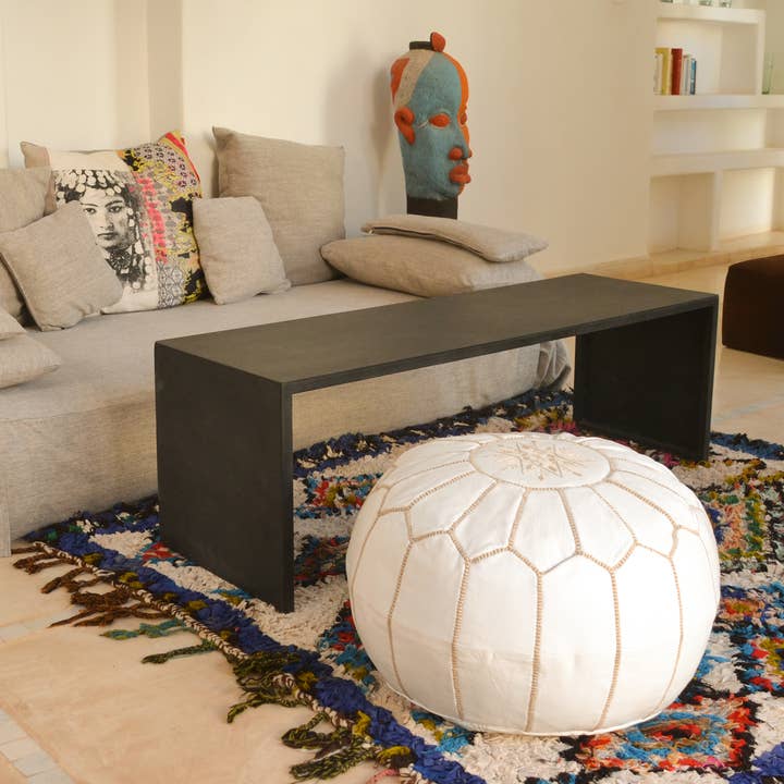 woolsouk ( We handle U.S. import procedures for you ) – Pufe por atacado – Pufe de couro marroquino - Pufe da sala de estar - branco não recheado1