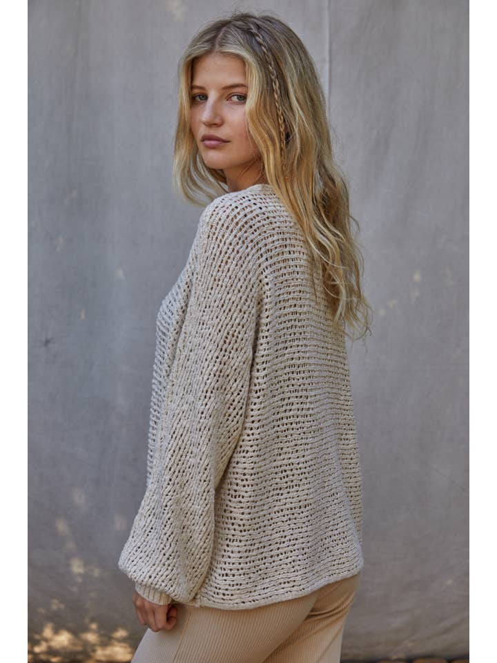 By Together - Wholesale Knit Sweater - Women's - W1106 | Sweater Knit Crochet Round Neck Long Sleeve Top