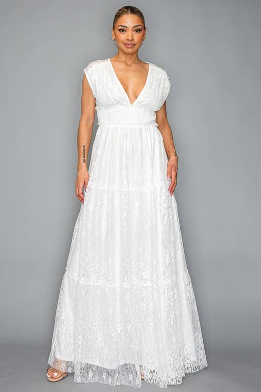 Miss Avenue – wholesale Klänning - Dam – Maxiklänning med heltäckande spets med rökig midja DM3107.8