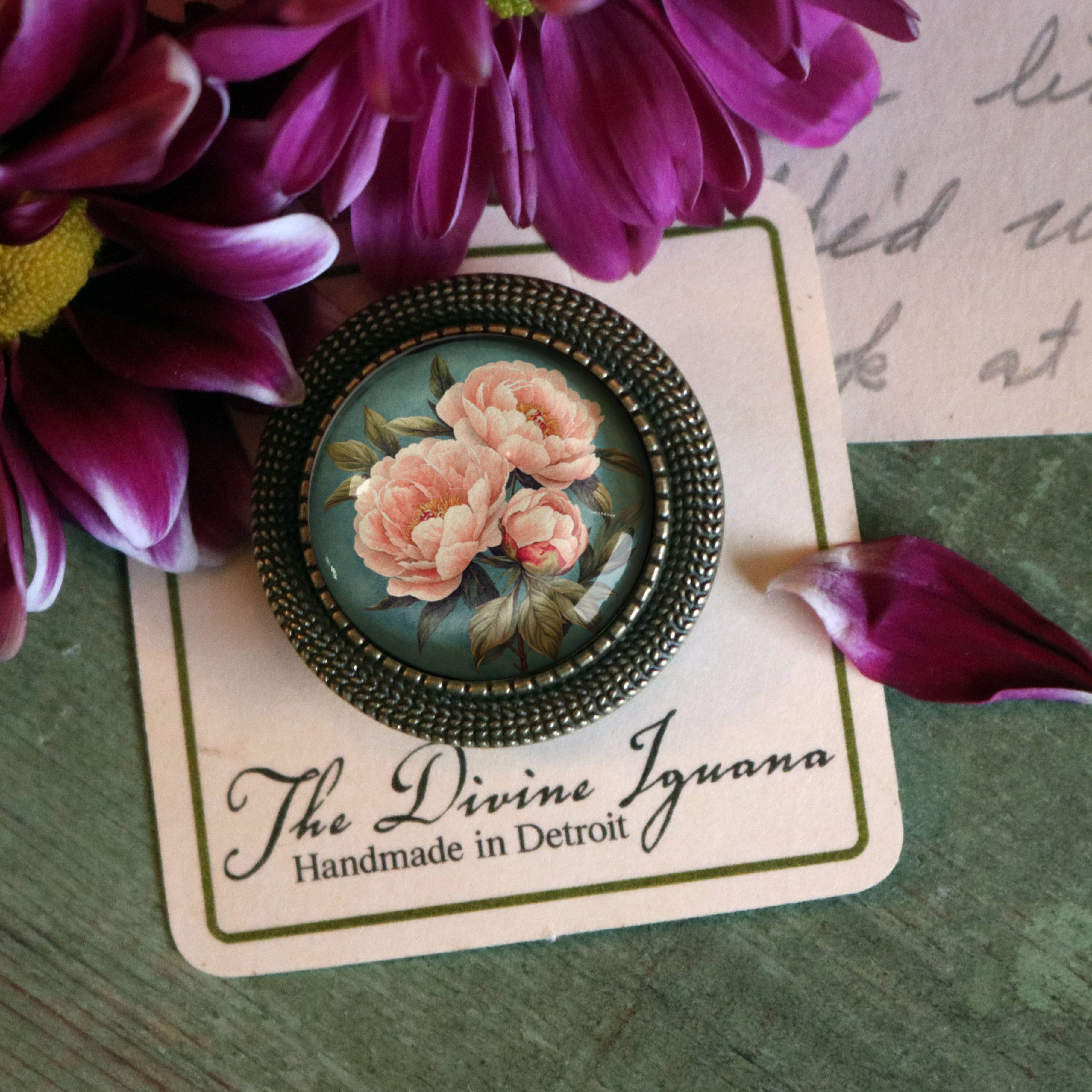 The Divine Iguana - Wholesale Brooch - Pink Peony Spring Floral Cottage Core Brooch 4