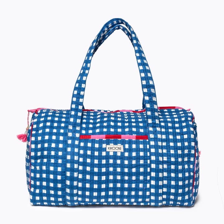 Cotton bag "Happy Checks" blue for wholesale by kikooni