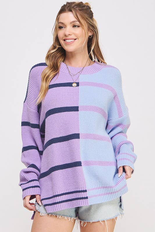 JADE BY JANE - Wholesale Tunic Sweater - Women's - LONG SLEEVE ROUND NECK STRIPED COLOR BLOCK SWEATER7
