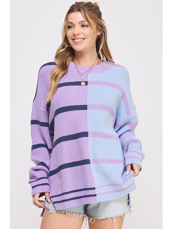 JADE BY JANE - Wholesale Tunic Sweater - Women's - LONG SLEEVE ROUND NECK STRIPED COLOR BLOCK SWEATER7