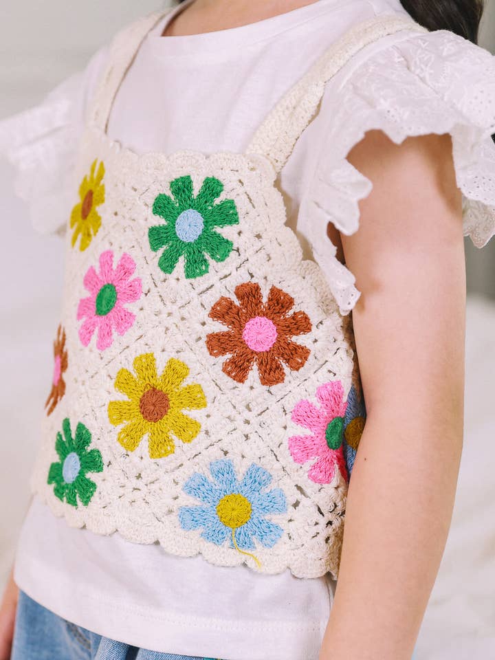 ToTo Heros - Wholesale Knit Top - Kids - Gia Floral Pattern Crocheted Cropped Knit Vest8