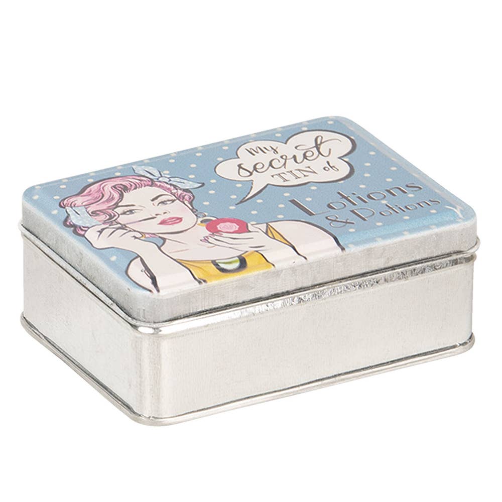 Clayre & Eef - Wholesale Food Storage Container - 6Y3404 Tin Storage Box 11x8x4 cm Silver colored Blue Metal1