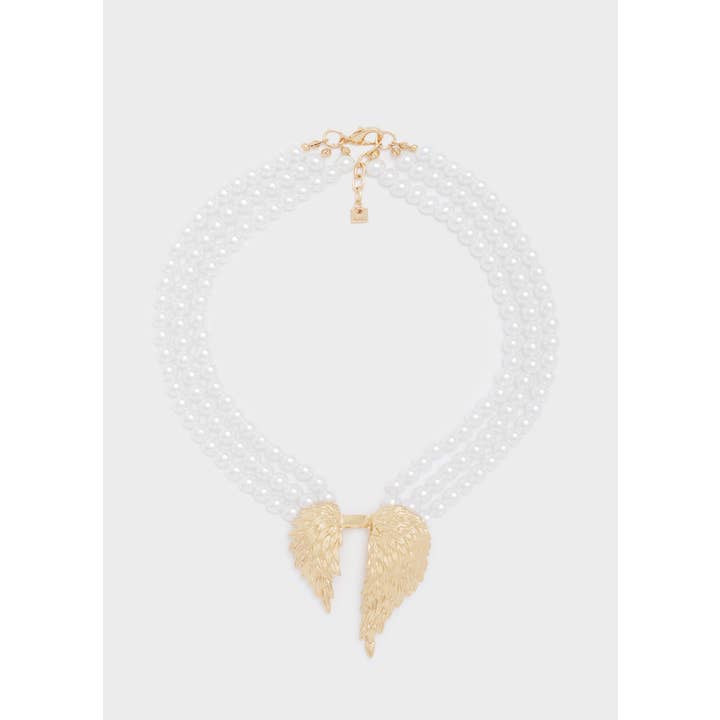 NALI' - Wholesale Pendant/Charm Necklace - MULTISTRAND NECKLACE PEARLS+WINGS N62