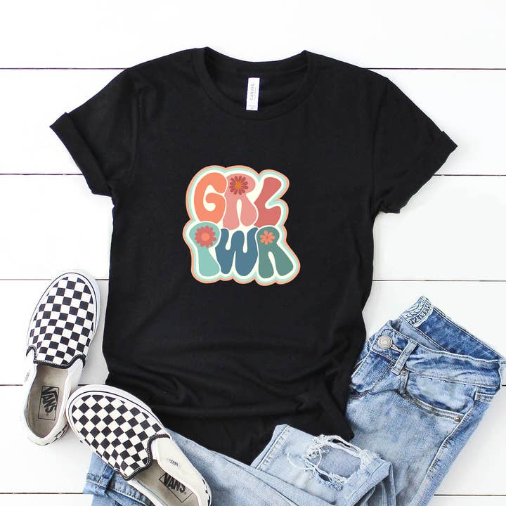 Retro pige magt farverige | Ungdom kortærmet Crew Neck for engroshandel hos The Juniper Shop Wholesale