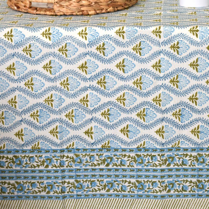 House of Alaan - Wholesale Tablecloth - Blue Breeze - Handblock Print Cotton Tablecloth3