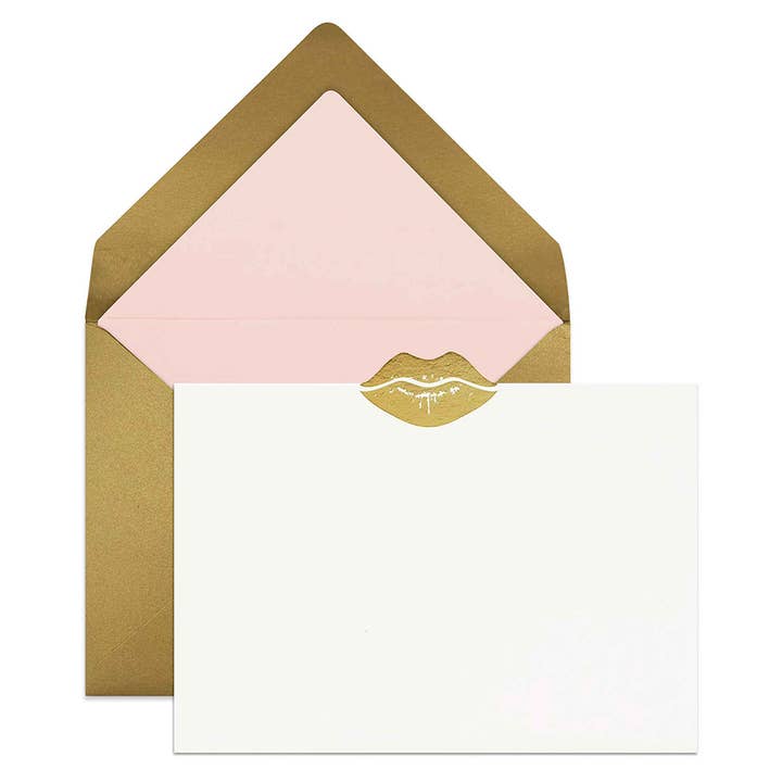 Lot de 8 cartes de notes Gold Kiss avec de luxueux accents roses et dorés pour la vente par Paper Provision