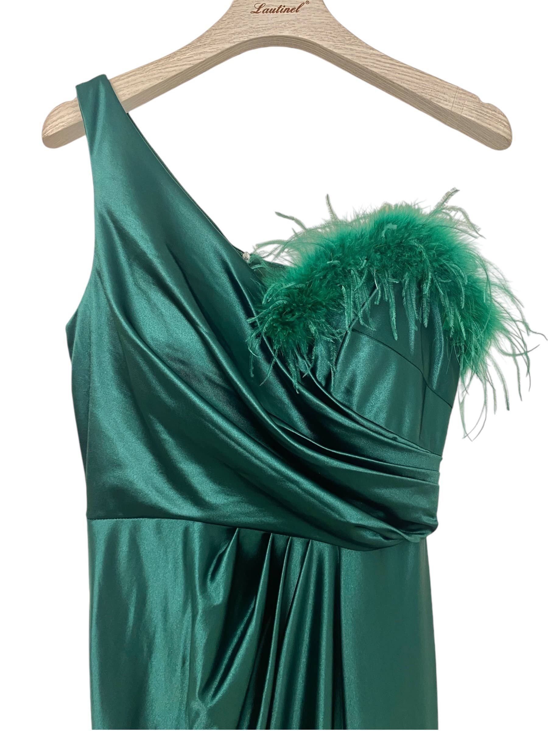 Lautinel - Vendita all'ingrosso Abito da sera - Donna - Vestito da sera asimmetrico con spacco e piume R188115