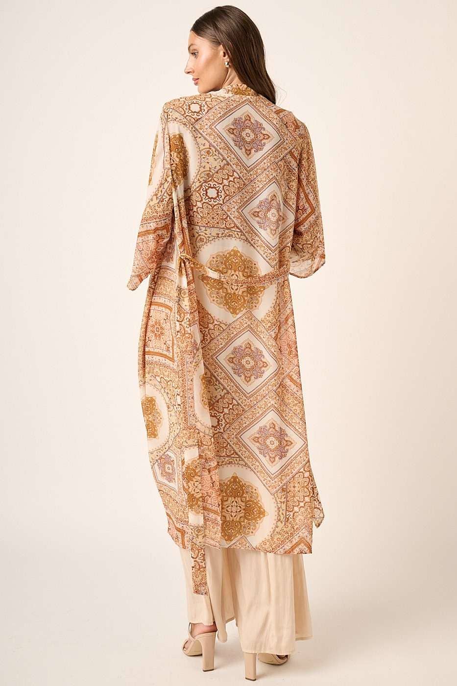 mittoshop - Vente Kimono – femme - PLUMEAU MIDI EN MOUSSELINE CEINTURÉ À IMPRIMÉ CACHEMIRE13