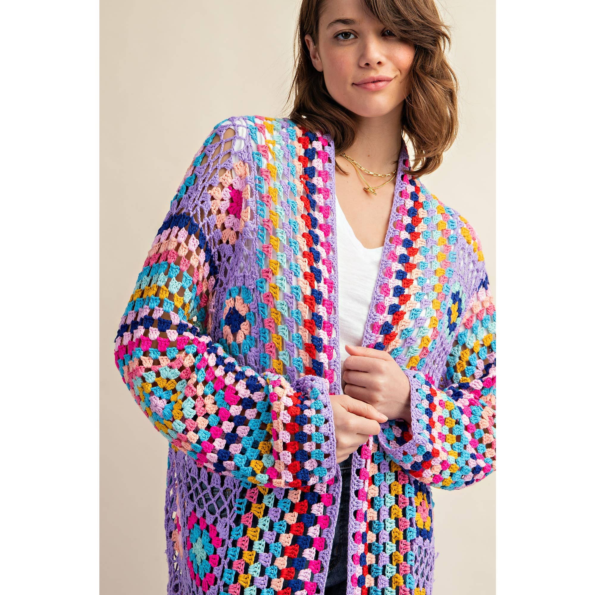 Sweet Generis - Wholesale Cardigan - Women's - COLORFUL CROCHET FRINGE CARDIGAN DUSTER16