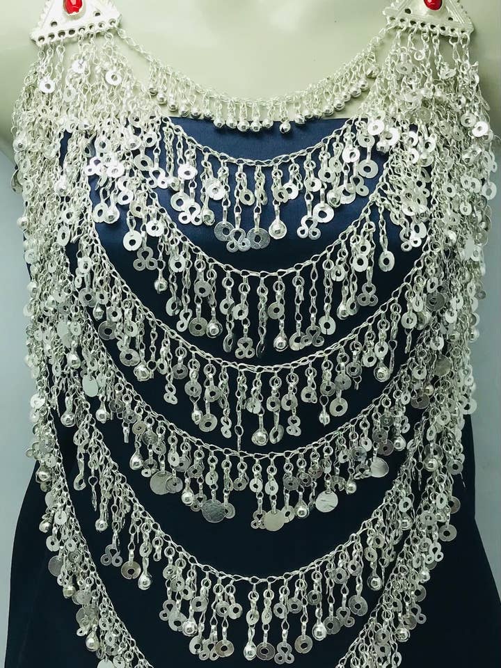 Massieve zilveren Kuchi slabbetje ketting met bungelende kwastjes voor wholesale door vintarust