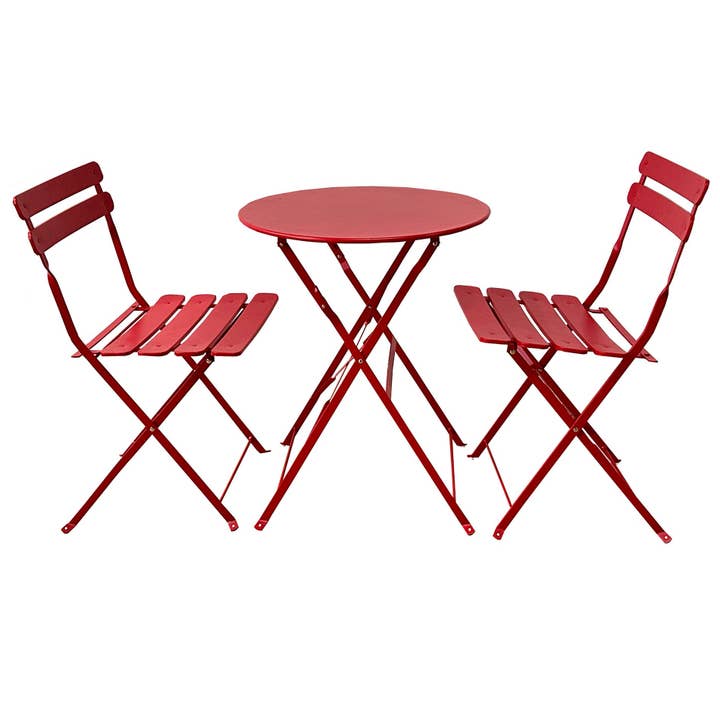 Bistro Set Table and 2 Chairs Outdoor Set Red Steel for wholesale by Mobili Rebecca