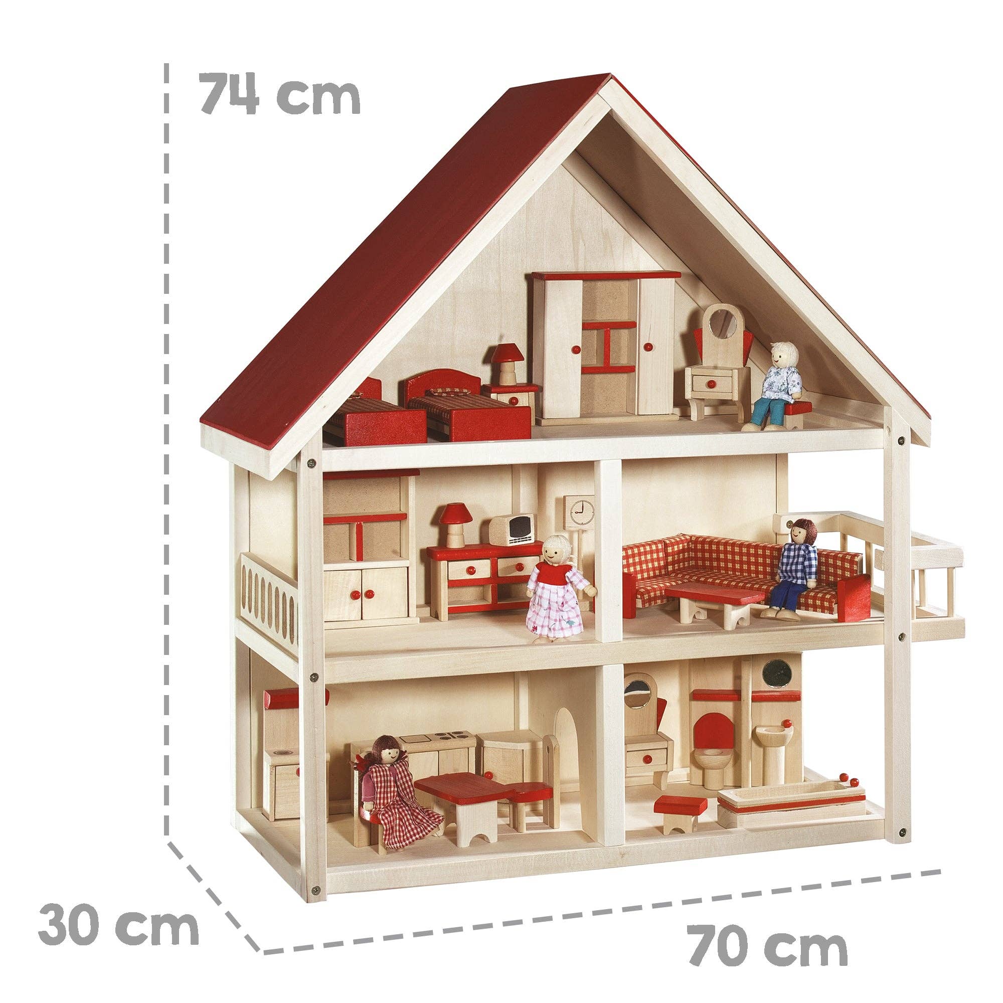 roba kids - Vente Accessoire de poupée – enfant - Maison de poupées Roba en bois massif avec meubles et poupées, jouets pour filles2