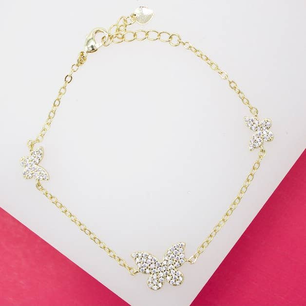 Bracciale rolò riempito in oro 18 carati con ciondoli a forma di farfalla per la vendita all'ingrosso da parte di MIA Jewelry