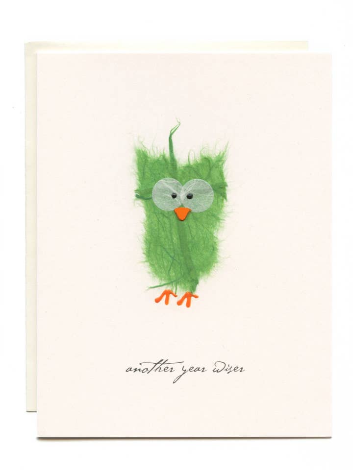 « Une autre année plus sage » Chouette verte pour la vente par FLAUNT HANDMADE CORRESPONDENCES