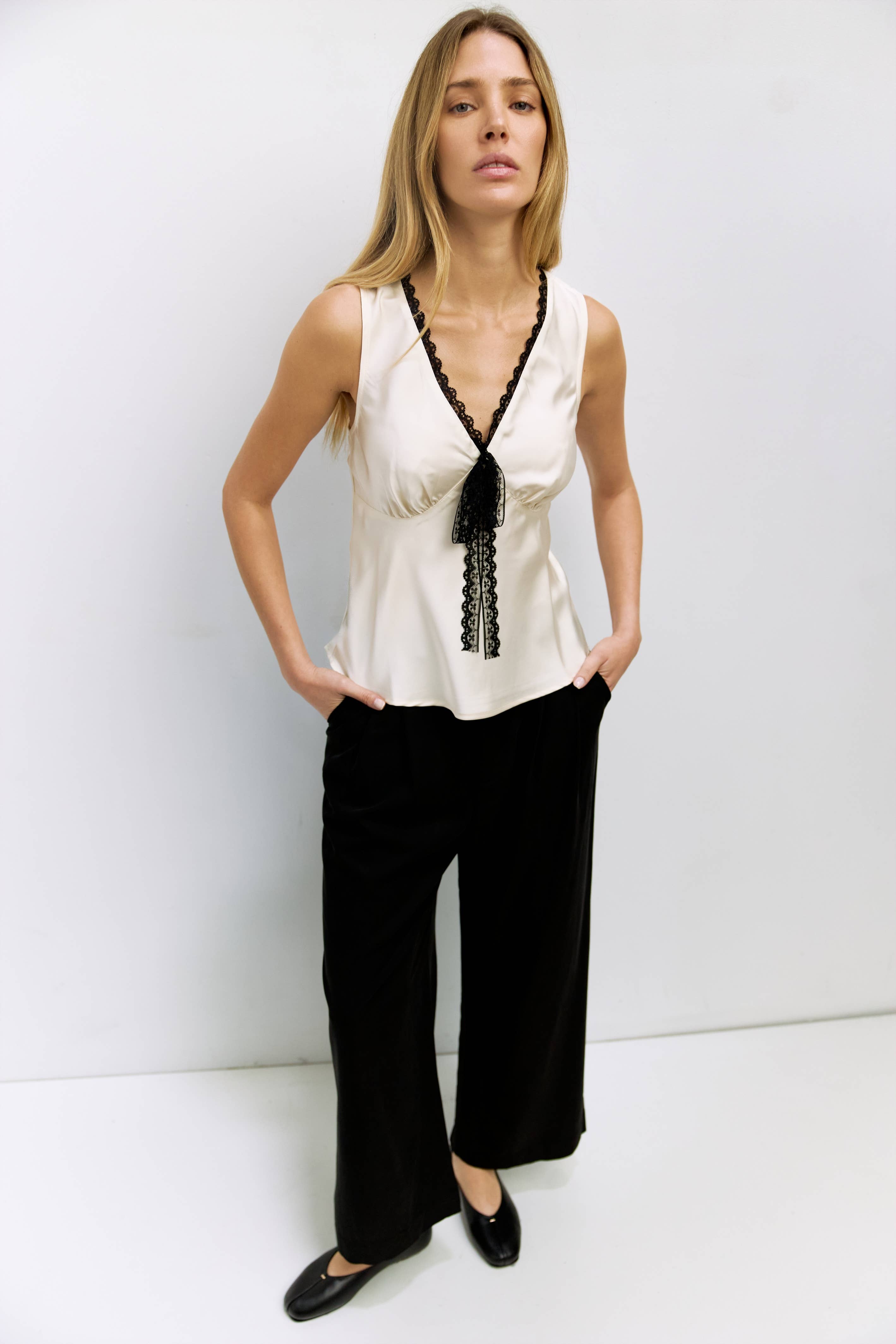 MOD REF - Wholesale Blouse - Women's - The Aurora Top | Lace Trim Satin Top2