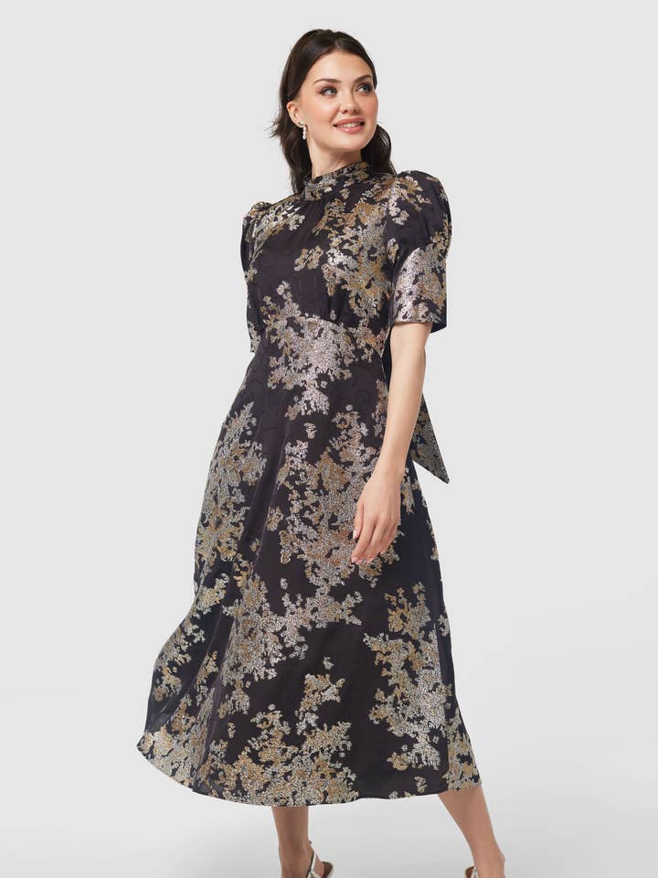 Closet Gold Tie Back A-Line Dress D9833 for wholesale by Closet London