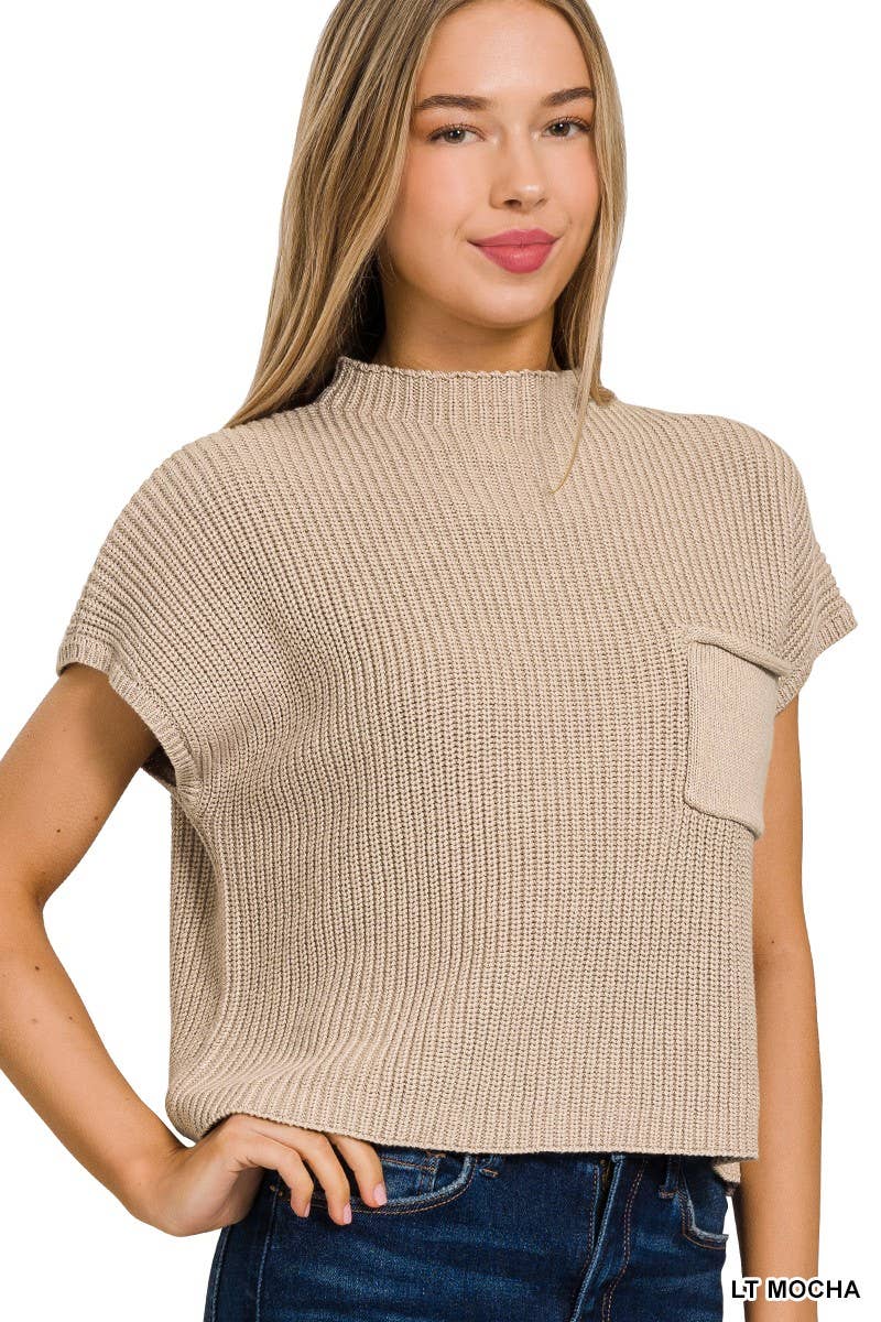 Vanilla Monkey – wholesale Knitted jumper – Women′s – Mock Neck Short Sleeve Cropped Sweater5