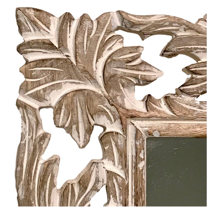 Wilco Home - Venta al por mayor Espejos de pared - Espejo blanco rectangular de madera tallada a mano