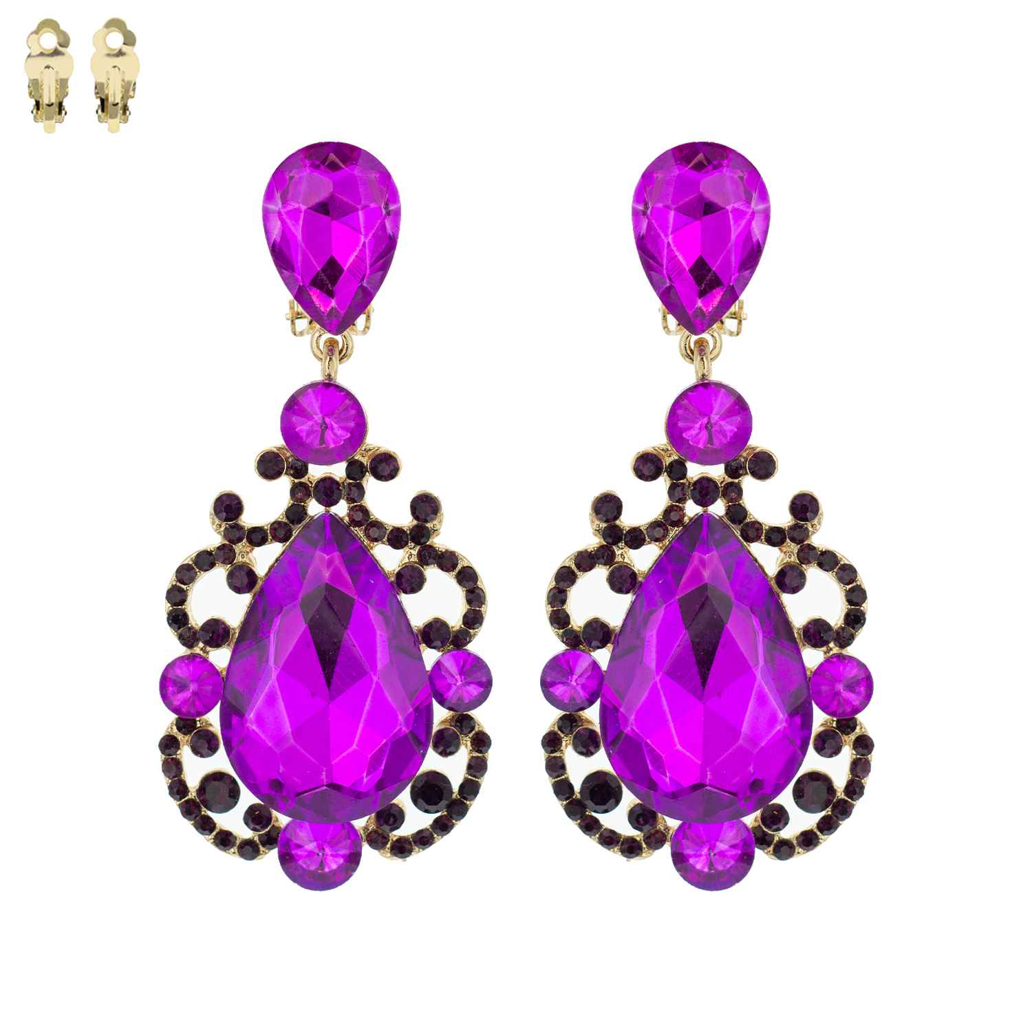 SP Sophia Collection - Wholesale Clip-On Earrings - Chandelier Stone Clip On Earrings4