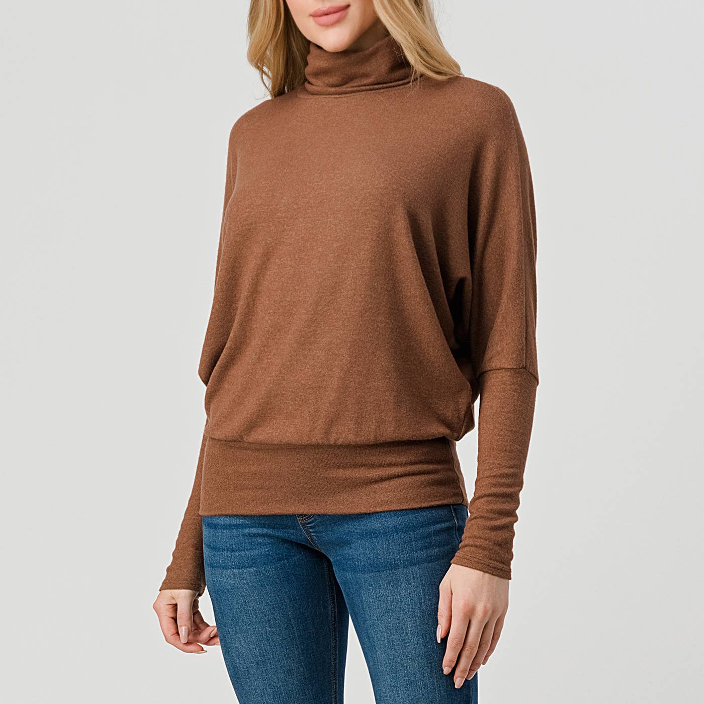 Heimious - Vente Haut en maille – femme - Haut en tricot brossé à manches longues et col roulé, T53423
