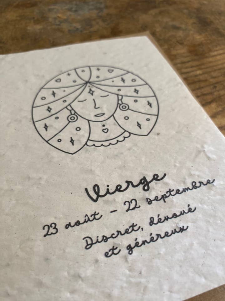 Tarjeta de planta con el signo zodiacal de Virgo para venta al por mayor de Bibiche Raconte Des Salades