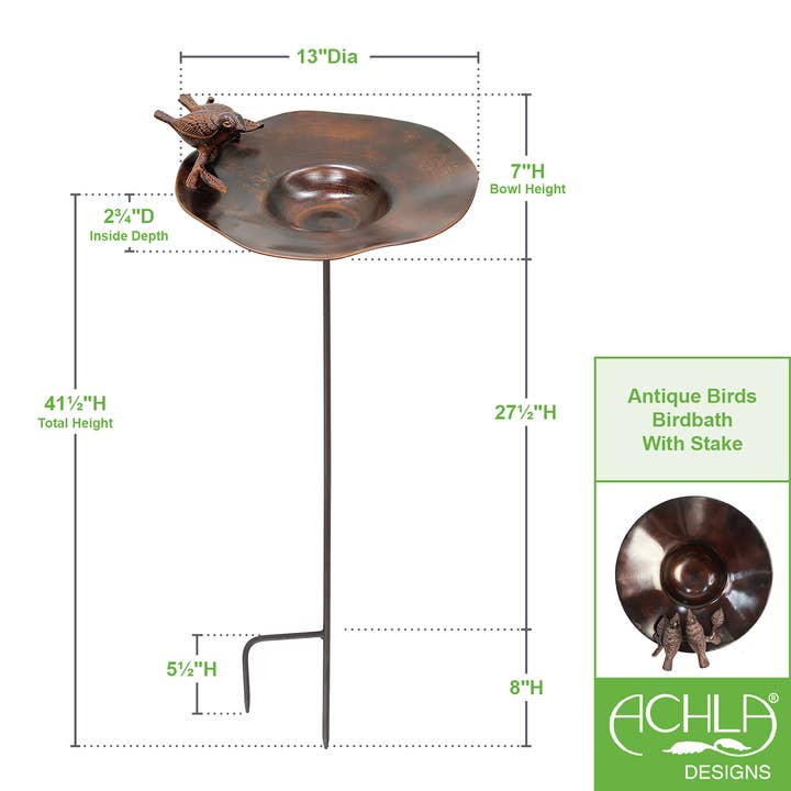 ACHLA Designs - Wholesale Bird Bath - Antiqued Birdbath w/ Birds- Stake